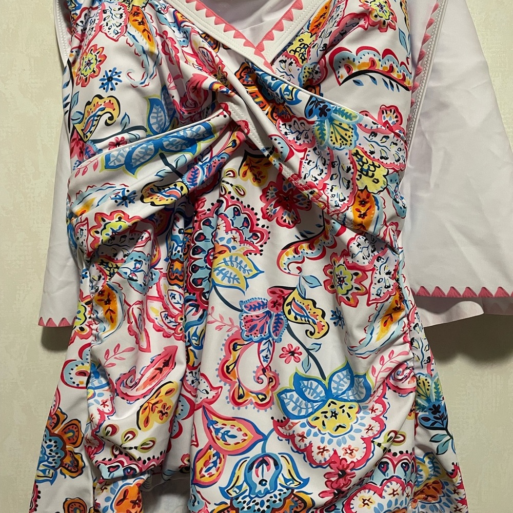 Amazon Women's White Multicolor Floral Wrap Swim Cover-Up